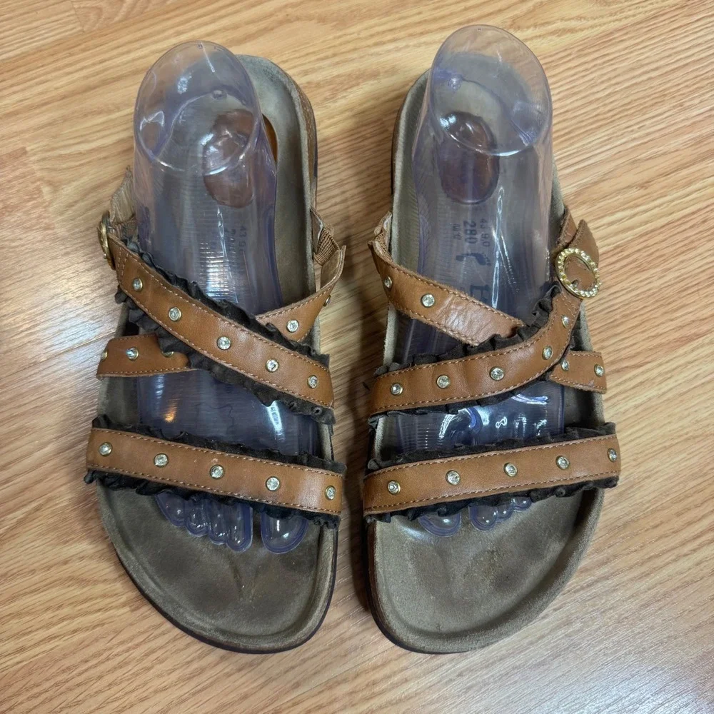 Betula by Birkenstock Studded Ruffle Cork Sandals Brown ladies size 12